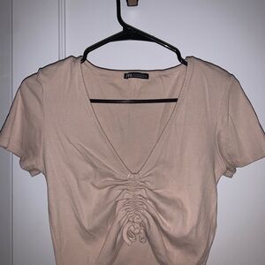 Zara Women's Tan Ruched Top Size L